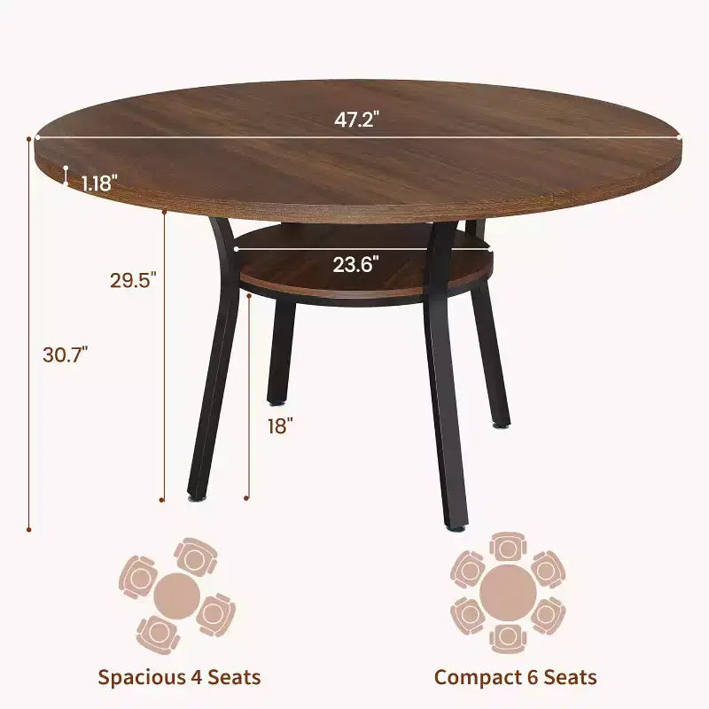 COZONY 47 Round Dining Table for 4-6, Space-Saving Kitchen Table with Metal Frame, Modern Circle Dining Room Table for Small Spaces (Table Only)