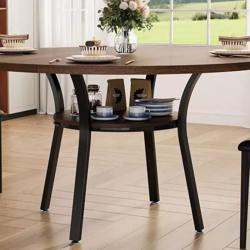 COZONY 47 Round Dining Table for 4-6, Space-Saving Kitchen Table with Metal Frame, Modern Circle Dining Room Table for Small Spaces (Table Only)