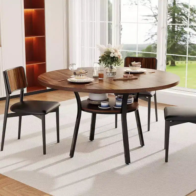 COZONY 47 Round Dining Table for 4-6, Space-Saving Kitchen Table with Metal Frame, Modern Circle Dining Room Table for Small Spaces (Table Only)