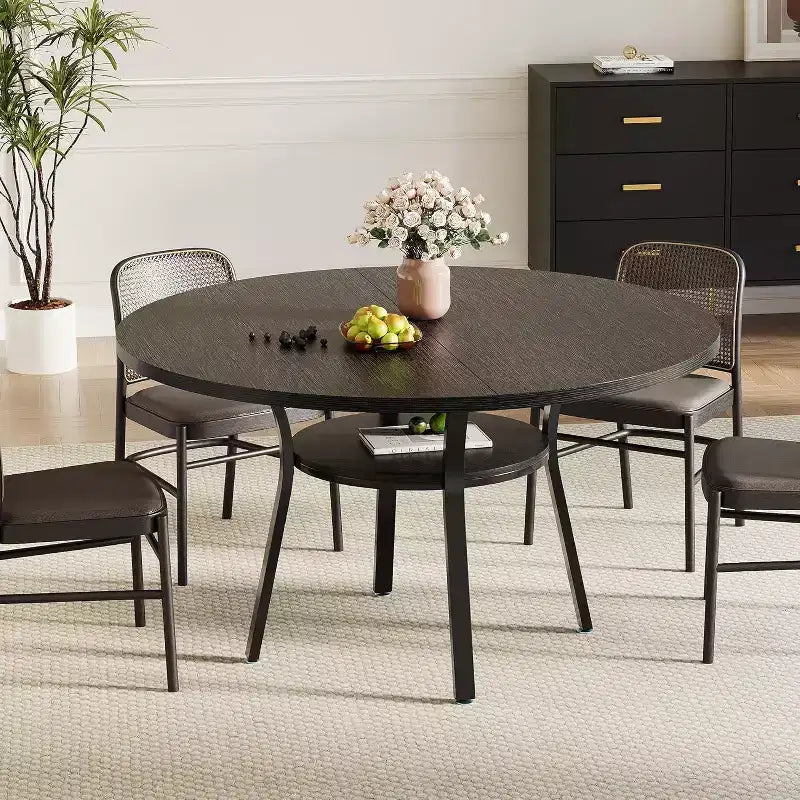 COZONY 47 Round Dining Table for 4-6, Space-Saving Kitchen Table with Metal Frame, Modern Circle Dining Room Table for Small Spaces (Table Only)
