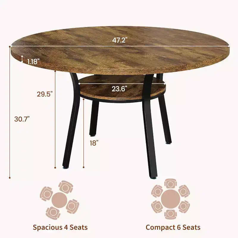 COZONY 47 Round Dining Table for 4-6, Space-Saving Kitchen Table with Metal Frame, Modern Circle Dining Room Table for Small Spaces (Table Only)