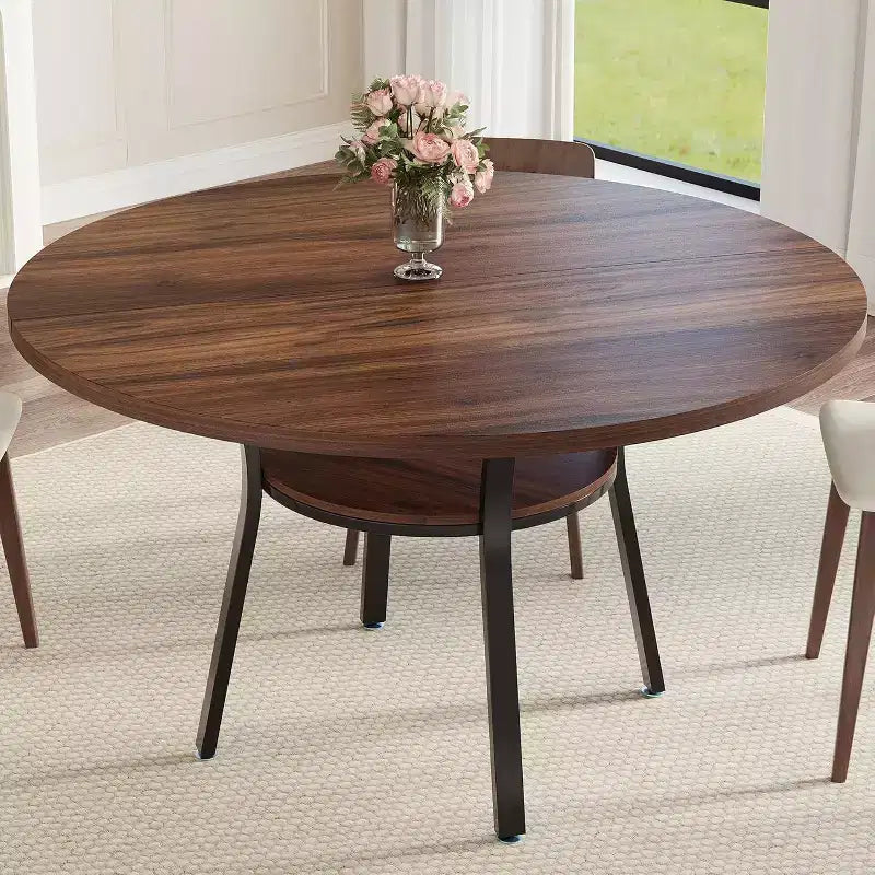COZONY 47 Round Dining Table for 4-6, Space-Saving Kitchen Table with Metal Frame, Modern Circle Dining Room Table for Small Spaces (Table Only)
