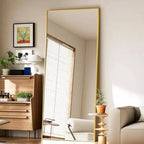 Large Mirrors Wall 65 inchx24 inch Full Length Mirror with Stand Gold Aluminum Alloy Frame Floor Standing Mirror Bedroom Living