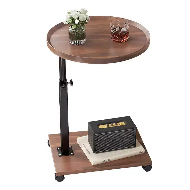 Side table C shape, 360 rotatable and height-adjustable sofa table, Adjustable Height Round Rolling End Table Brown
