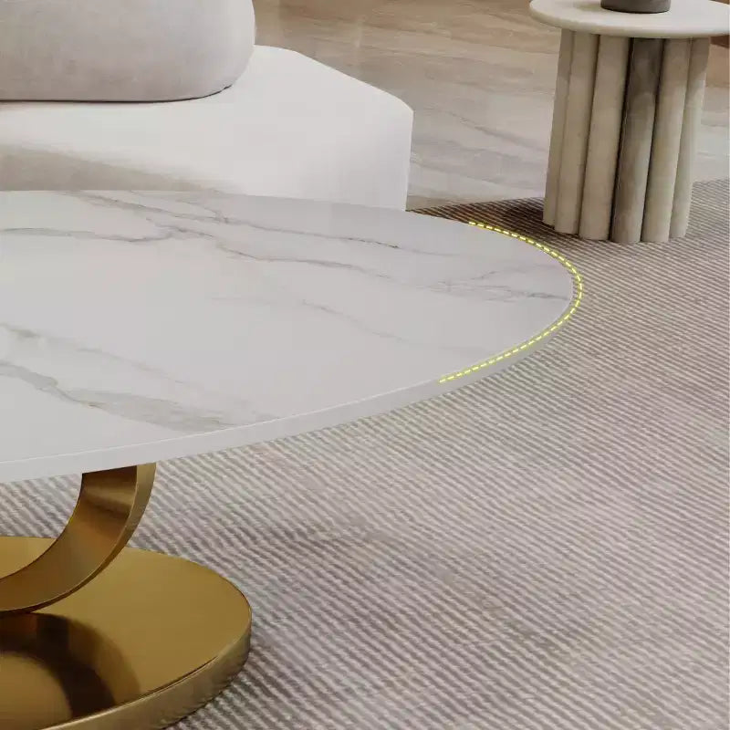 49 Oval Coffee Table, Faux Marble Top with Stainless Steel Base, Contemporary Center Table for Living Room-Panipeachy
