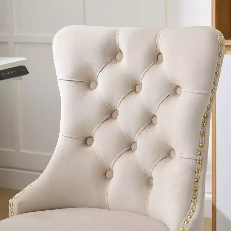TUYOHW Modern Swivel Home Office Chair with Tufted Back,Plush Velvet Computer Chair with Chrome Metal Base,19.7-22.4Adjustable Height