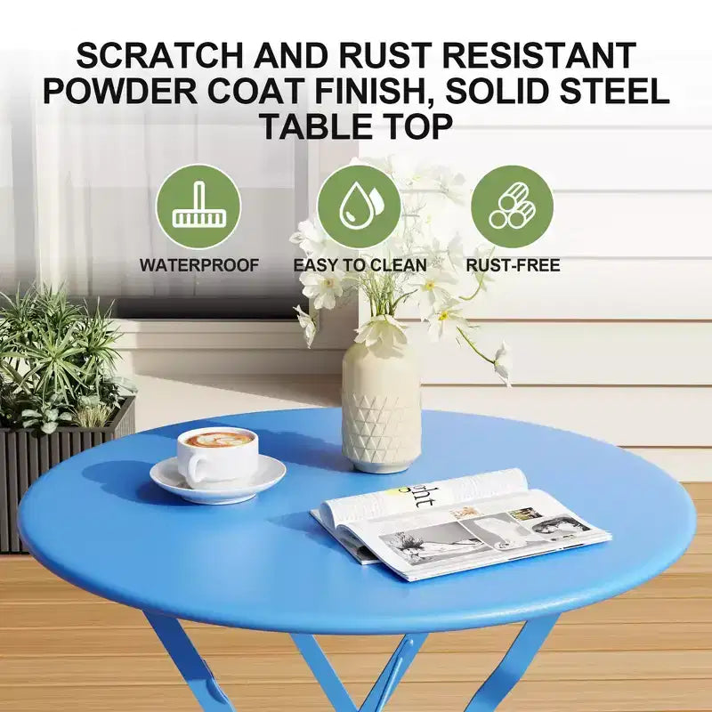 3 Piece Patio Bistro Sets, Outdoor Patio Furniture Set with Round Table and 2 Folding Chairs, for Porch, Balcony, Garden