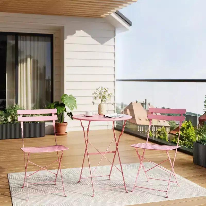 3 Piece Patio Bistro Sets, Outdoor Patio Furniture Set with Round Table and 2 Folding Chairs, for Porch, Balcony, Garden