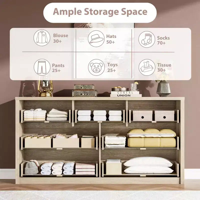 53 8-Drawer Waterproof-Top Dresser, Anti-Tip Kit, Smooth Rails, Slim 15.6 Deep, Farmhouse Storage for Living Room, Hallway Entryway