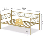 Twin Gold Metal Daybed Frame with Heavy Duty Slats, Convertible Sofa Bed for Living Room and Bedroom, Space Saving Design