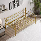 Twin Gold Metal Daybed Frame with Heavy Duty Slats, Convertible Sofa Bed for Living Room and Bedroom, Space Saving Design