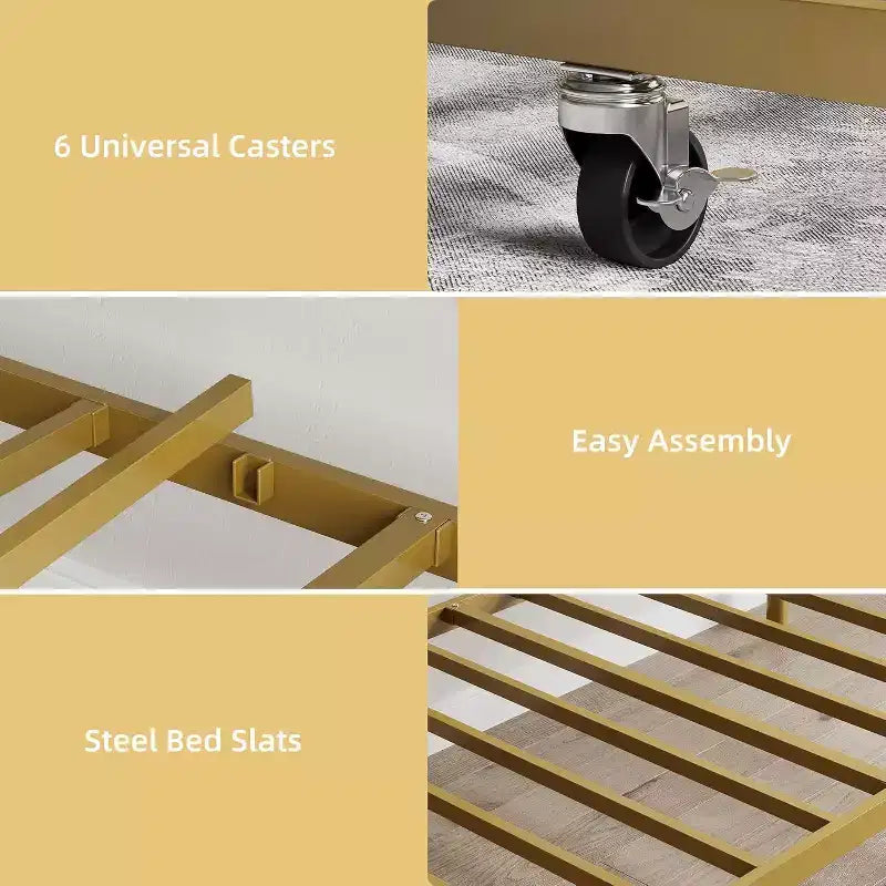 Twin Gold Metal Daybed Frame with Heavy Duty Slats, Convertible Sofa Bed for Living Room and Bedroom, Space Saving Design