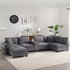 Clihome 140'' Oversized Modular Sectional Sofa with Movable Storage Ottoman,Cup Holder,Wide Seat,USB Charger,6 Seat U Shaped Corduroy Couch