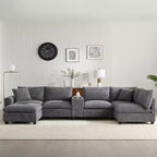 Clihome 140'' Oversized Modular Sectional Sofa with Movable Storage Ottoman,Cup Holder,Wide Seat,USB Charger,6 Seat U Shaped Corduroy Couch