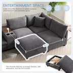 Clihome 140'' Oversized Modular Sectional Sofa with Movable Storage Ottoman,Cup Holder,Wide Seat,USB Charger,6 Seat U Shaped Corduroy Couch