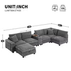 Clihome 140'' Oversized Modular Sectional Sofa with Movable Storage Ottoman,Cup Holder,Wide Seat,USB Charger,6 Seat U Shaped Corduroy Couch