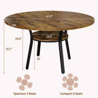 Round Dining Table for 4-6, 47 Kitchen Table w/Storage, Wooden Circle Dinner Table with Metal Legs, Modern Dining Room Tables for Kitchen