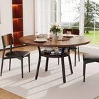 Round Dining Table for 4-6, 47 Kitchen Table w/Storage, Wooden Circle Dinner Table with Metal Legs, Modern Dining Room Tables for Kitchen