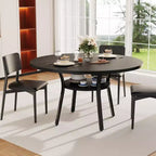 Round Dining Table for 4-6, 47 Kitchen Table w/Storage, Wooden Circle Dinner Table with Metal Legs, Modern Dining Room Tables for Kitchen