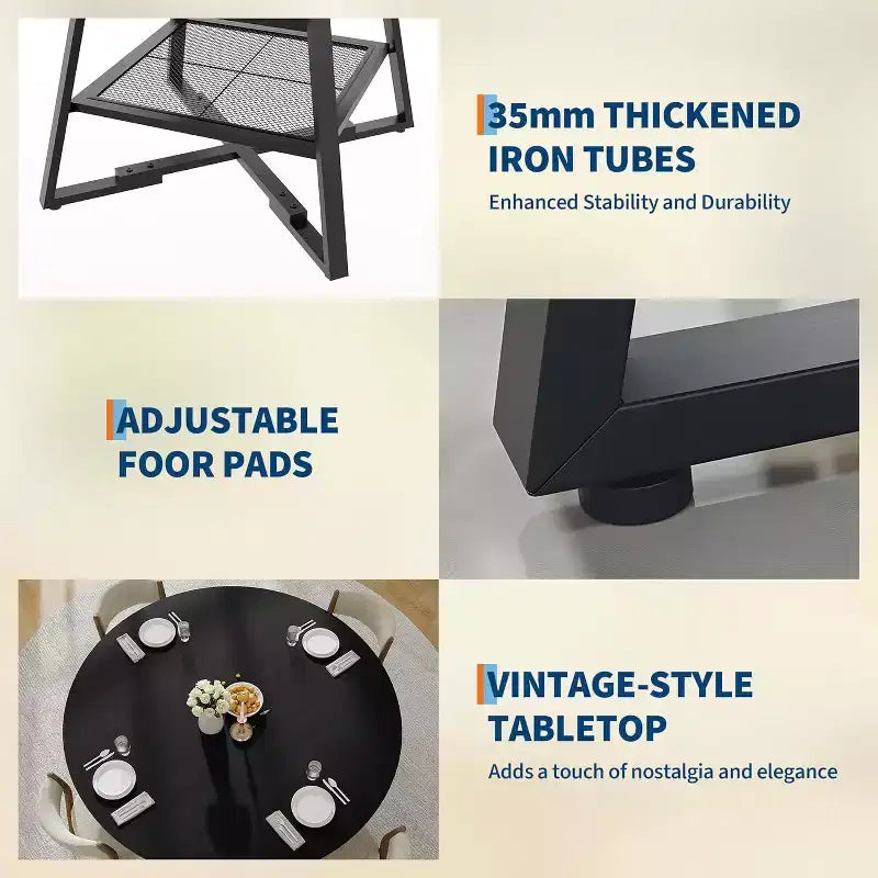 Acekool 47 Inch Round Dining Table with Storage Shelf, Metal Base Kitchen Table for 4-6