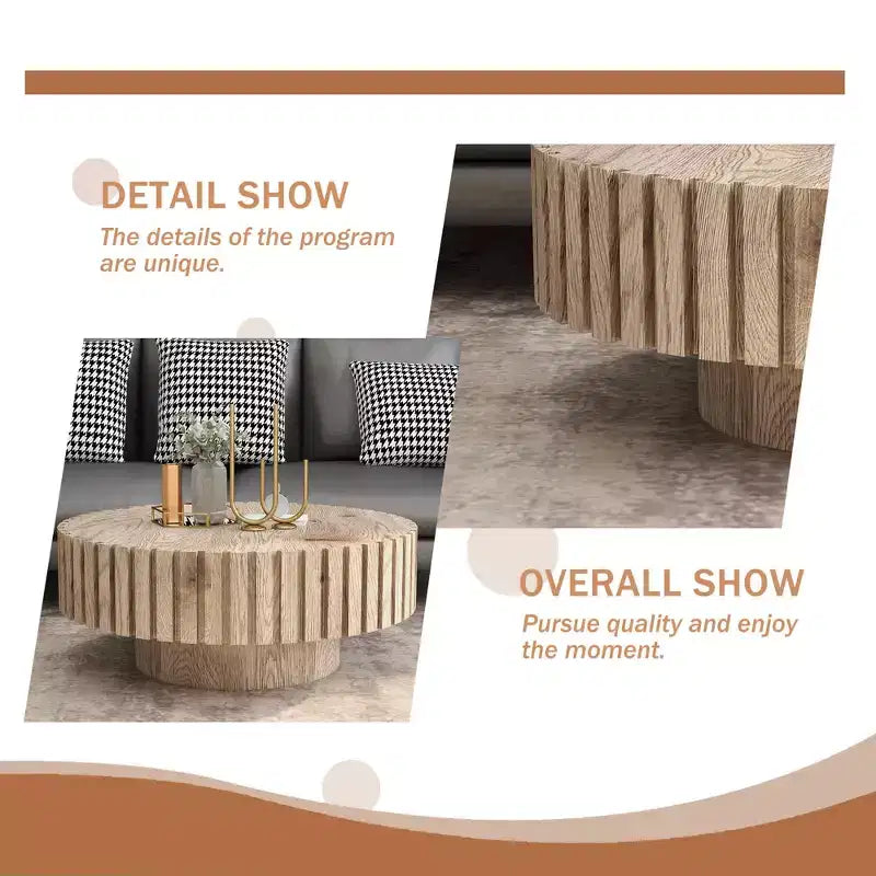 MAYEERTY 31.4 inch Round Minimalist Circular Coffee Table with Natural Wood Texture for Living Room Study Rooms Offices Brown