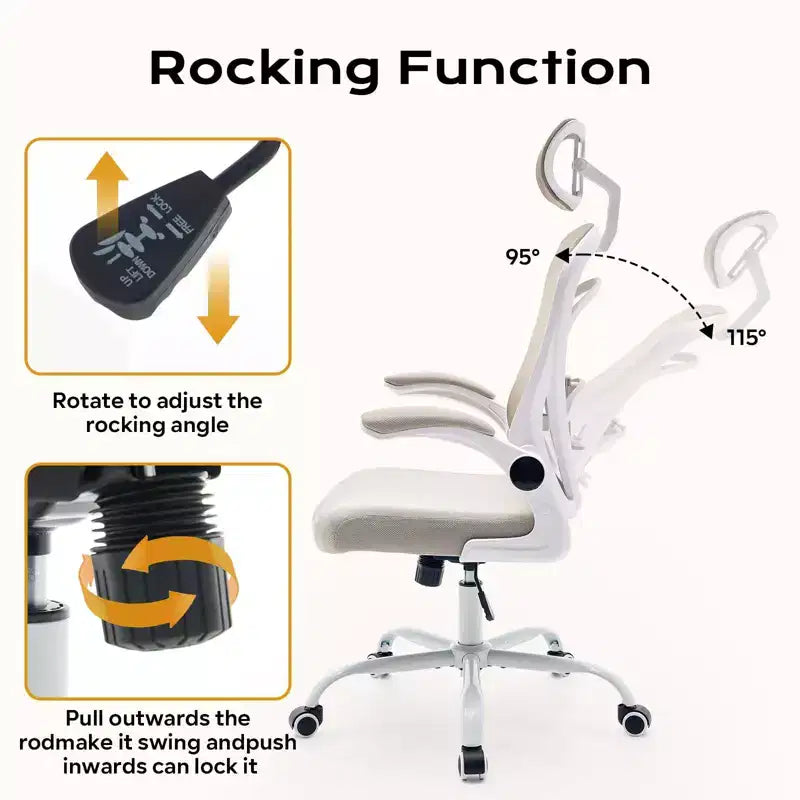 Silla de Oficina Ergonómica, Silla de Escritorio de Computadora de Respaldo Alto con Altura Ajustable y Apoyabrazos Abatibles, Silla de Juego Cómoda de Malla para Oficina en Casa