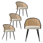 Upholstered Dining Chairs Set of 4, Comfortable Rattan Kitchen Armchair with Soft Boucl Fabric Seat & Black Metal Legs - Panipeachy