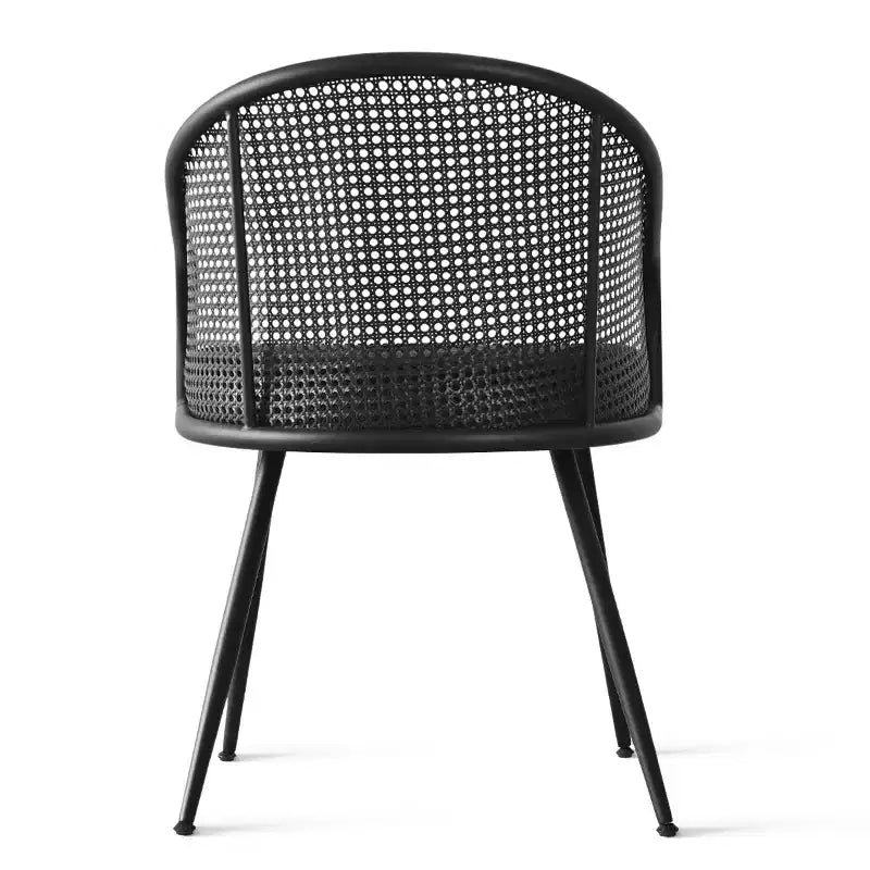 Upholstered Dining Chairs Set of 4, Comfortable Rattan Kitchen Armchair with Soft Boucl Fabric Seat & Black Metal Legs - Panipeachy