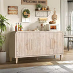 59 Farmhouse Curved Vintage Storage Sideboard with Large Wooden Handles, Vertical Wood Grain Carving and Adjustable Shelves
