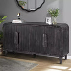 59 Farmhouse Curved Vintage Storage Sideboard with Large Wooden Handles, Vertical Wood Grain Carving and Adjustable Shelves