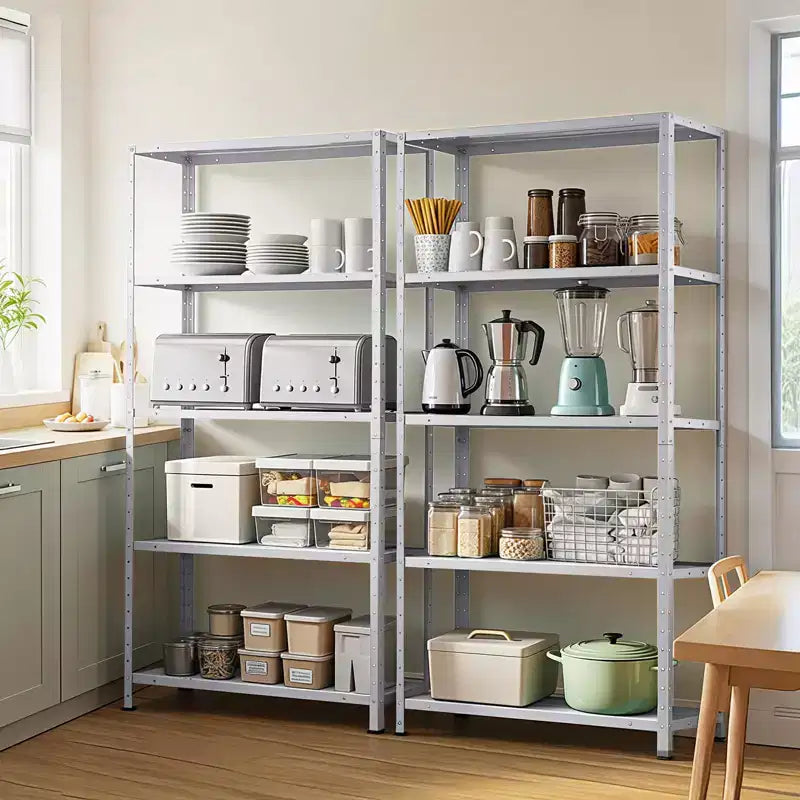 5 Tier Heavy Duty Steel Shelving Unit, 500 lbs Capacity Garage Storage Shelves with Adjustable Height, Metal Shelves, Industrial Shelves, Silver