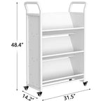 3-Tier Metal Rolling Storage Cart with Lockable Wheels and Side Hooks, White Finish, Versatile Shelving Unit for Home, Library, School, and Office