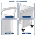 3-Tier Metal Rolling Storage Cart with Lockable Wheels and Side Hooks, White Finish, Versatile Shelving Unit for Home, Library, School, and Office