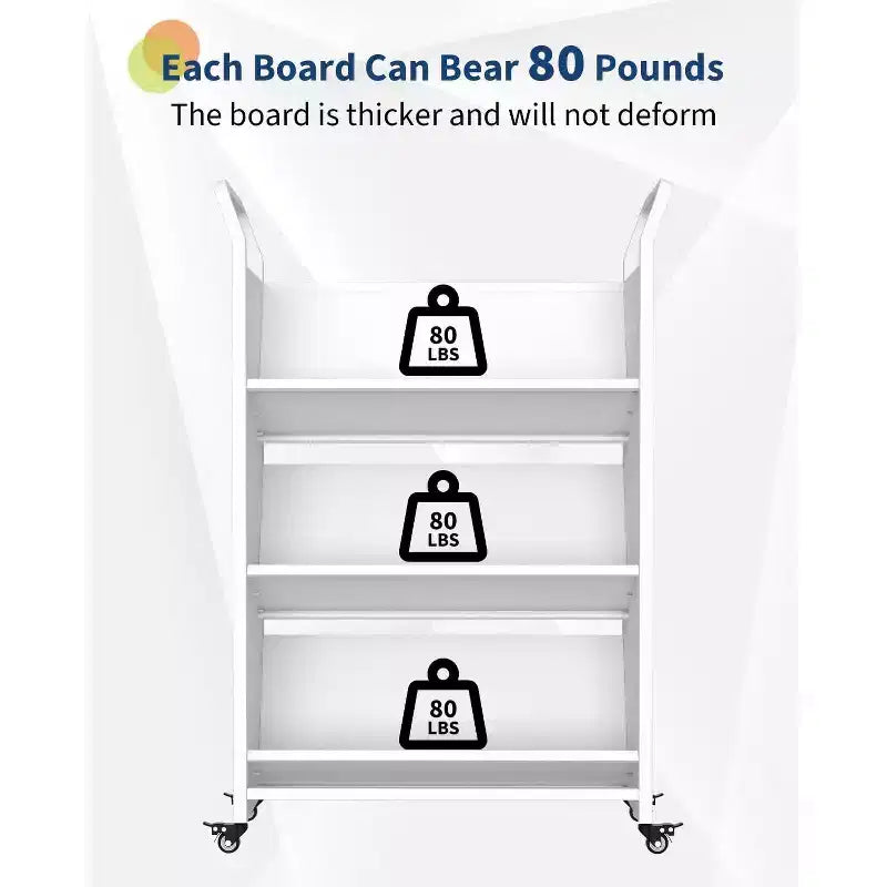 3-Tier Metal Rolling Storage Cart with Lockable Wheels and Side Hooks, White Finish, Versatile Shelving Unit for Home, Library, School, and Office