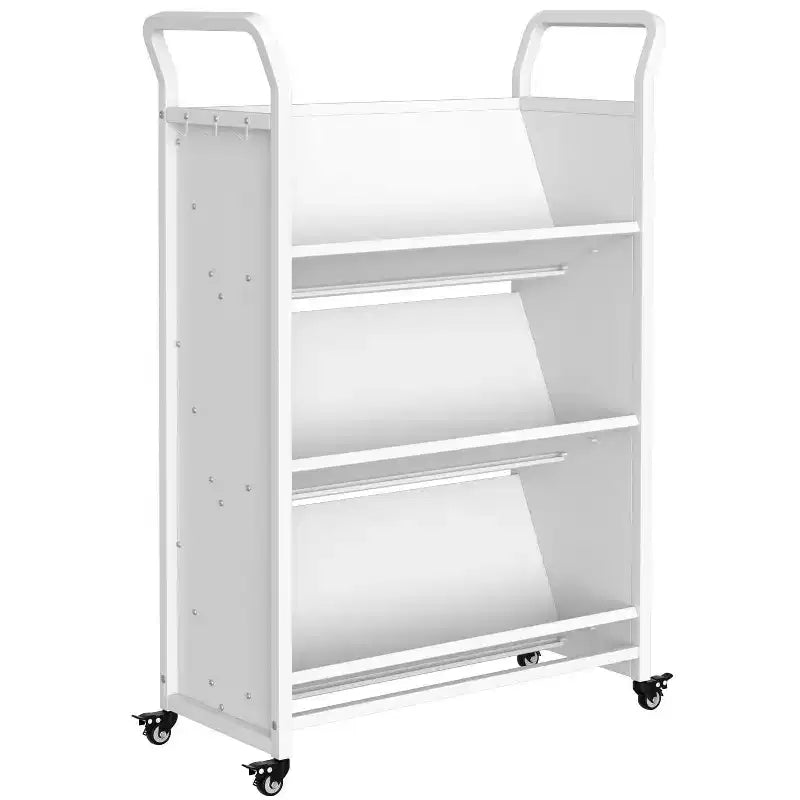 3-Tier Metal Rolling Storage Cart with Lockable Wheels and Side Hooks, White Finish, Versatile Shelving Unit for Home, Library, School, and Office