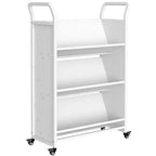 3-Tier Metal Rolling Storage Cart with Lockable Wheels and Side Hooks, White Finish, Versatile Shelving Unit for Home, Library, School, and Office