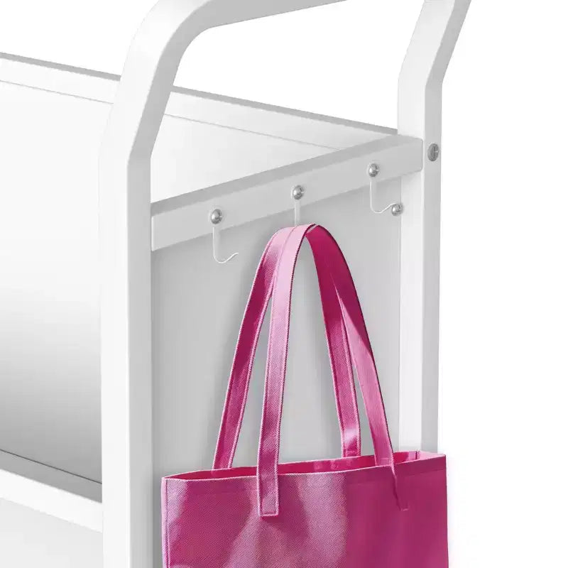 3-Tier Metal Rolling Storage Cart with Lockable Wheels and Side Hooks, White Finish, Versatile Shelving Unit for Home, Library, School, and Office