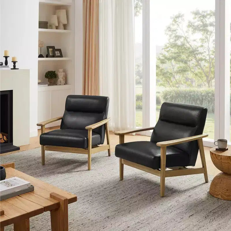 Art Leon Modern Leather and Oak Accent Chair