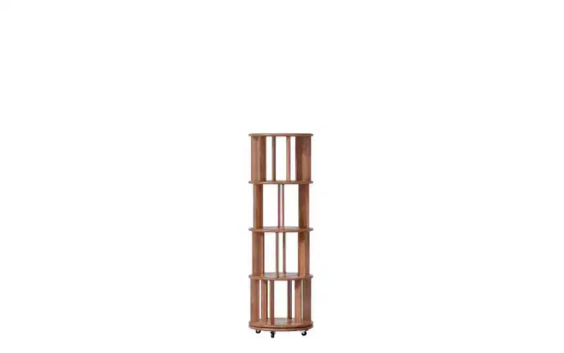 TUYOHW Rotating Bookshelves with Wheels,Round Revolving,Bookshelf Tower,Narrow Tall,Soild Wood Bookcases for Small Space,Office,Walnut