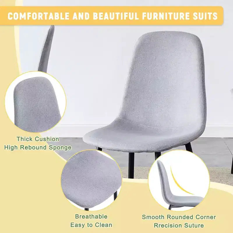 A set of 4 grey fabric-backed and metal combination spoon chairs - a perfect match for minimalist and Scandinavian-style home decor