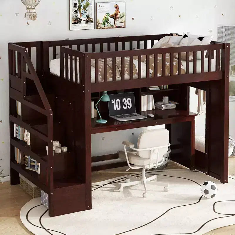 Bellemave Twin Loft Bed with Movable Desk, Storage Stairs & Shelf,No Box Spring Required