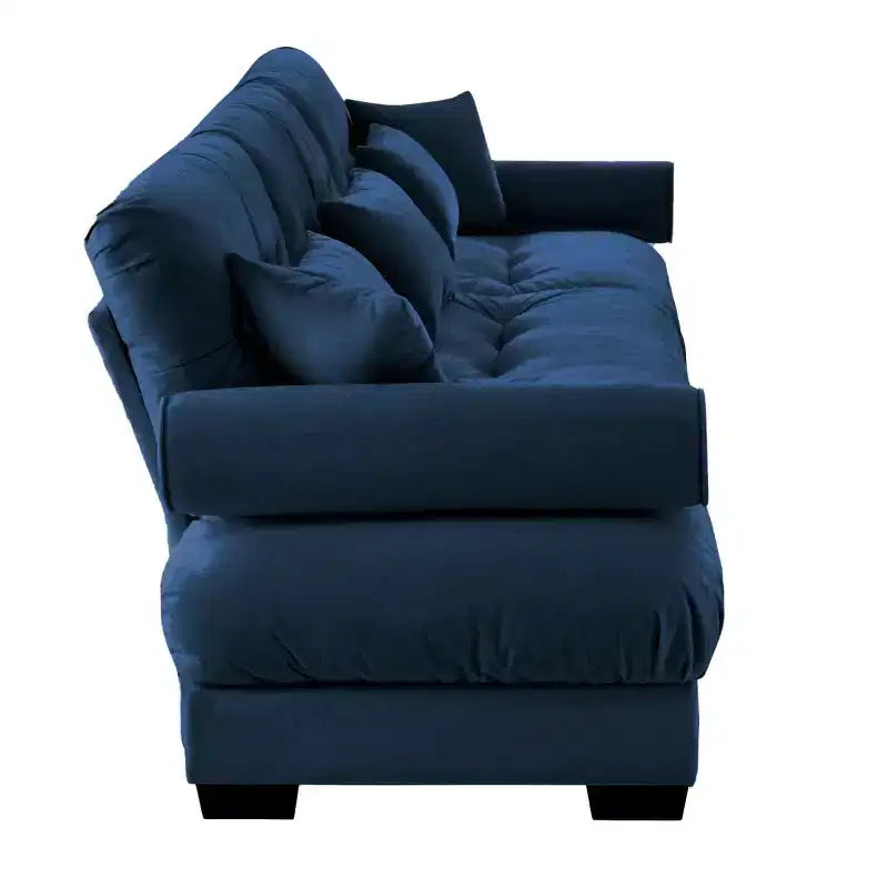 Modern 2-Seater Velvet Modular Sofa with Ottoman, Cloud-Like Cushions and Round Armrests, L-Shape Couch for Living Room or Lounge - Panipeachy