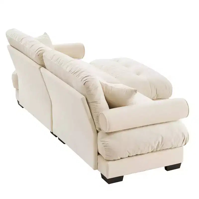 Modern 2-Seater Velvet Modular Sofa with Ottoman, Cloud-Like Cushions and Round Armrests, L-Shape Couch for Living Room or Lounge - Panipeachy
