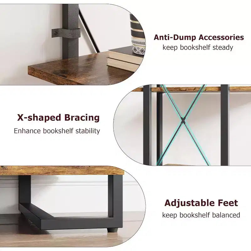 4 Shelf Bookcase with Storage Drawers, 70.9 Inch High Open Display Shelf for Living Room, Bedroom, Office