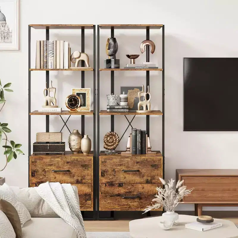 4 Shelf Bookcase with Storage Drawers, 70.9 Inch High Open Display Shelf for Living Room, Bedroom, Office