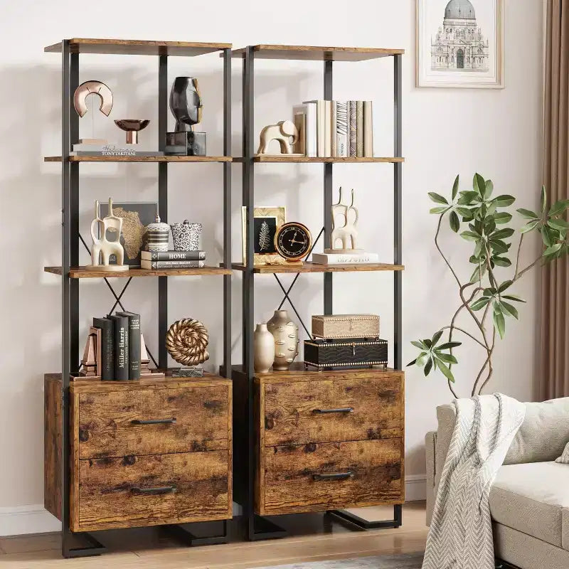 4 Shelf Bookcase with Storage Drawers, 70.9 Inch High Open Display Shelf for Living Room, Bedroom, Office