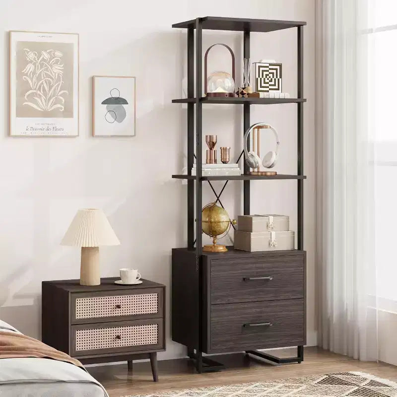 4 Shelf Bookcase with Storage Drawers, 70.9 Inch High Open Display Shelf for Living Room, Bedroom, Office