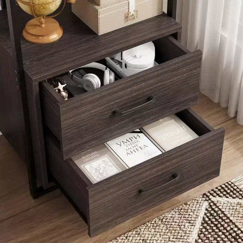 4 Shelf Bookcase with Storage Drawers, 70.9 Inch High Open Display Shelf for Living Room, Bedroom, Office
