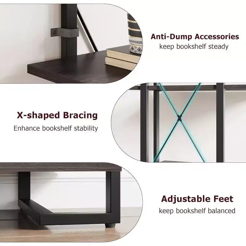 4 Shelf Bookcase with Storage Drawers, 70.9 Inch High Open Display Shelf for Living Room, Bedroom, Office