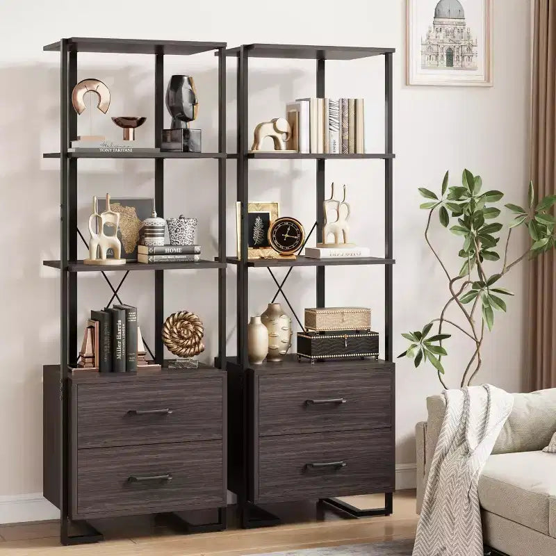 4 Shelf Bookcase with Storage Drawers, 70.9 Inch High Open Display Shelf for Living Room, Bedroom, Office